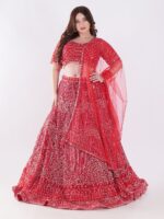 Stunning Red and Silver Intricate Embroidery With Silver Sequins And Beads Shimmering Effect Bridal Lehenga Set