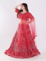 Stunning Red and Silver Intricate Embroidery With Silver Sequins And Beads Shimmering Effect Bridal Lehenga Set