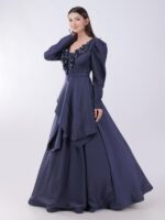 Elegant Navy Blue Gown with Embellished Neckline Luxury For Grand Occasions