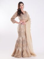 Sparkling Gold And Silver Outfit Covered In Sequins And Beads Cocktail Fish Cut Lehenga Set
