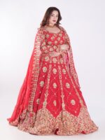 Intricate Gold Embroidery Stunning Floral Vibrant Red Bridal Lehenga Set