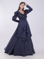 Elegant Navy Blue Gown with Embellished Neckline Luxury For Grand Occasions