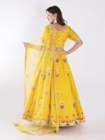 Vibrant Yellow Round Neckline And Short Sleeves Mehndi Designer Lehenga Set