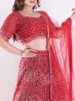 Stunning Red and Silver Intricate Embroidery With Silver Sequins And Beads Shimmering Effect Bridal Lehenga Set