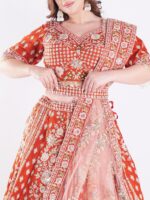 Vibrant Orange Adorned In A Stunning Traditional Indian Bridal Outfit Engagement Luxury Lehenga Set