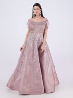 Step Into The Spotlight With This Stunning Elegant Dusty Rose Embellished Off Shoulder Gown