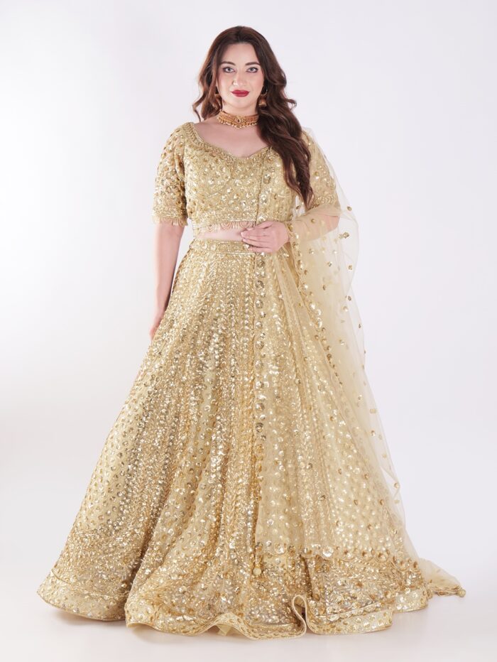 1-24.jpg Shine Bright In Stunning Gold Sequin Exquisite Bridal Lehenga Set - Image 1
