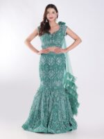 Teal Colored Cocktail Party Wear Fish Cut Style Lehenga Set