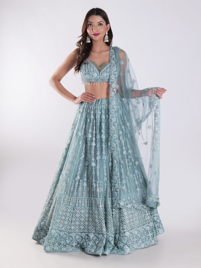 1-33.jpg Beautiful Powder Blue Embroidered Party Wear Lehenga Set - Image 1