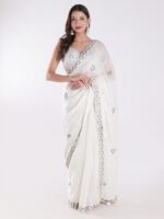 White Party Wear Saree With Silver Embroidery