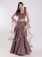 Sleeveless Crop Top With Intricate Gold Embroidery Skirt Cocktail Indowestern Lehenga Set