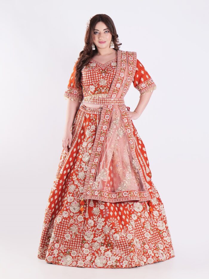 1-8.jpg Vibrant Orange Adorned In A Stunning Traditional Indian Bridal Outfit Engagement Luxury Lehenga Set - Image 1