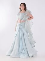 Beautiful Light Blue Flowing With A Delicate Embellished Bodice Indowestern Lehenga Choli Set - Image 3
