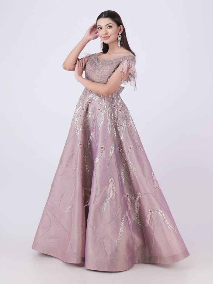 Step Into The Spotlight With This Stunning Elegant Dusty Rose Embellished Off Shoulder Gown - Image 3