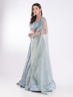 Stunning Blue And Silver Sequined Shimmering Effect Backless Party Wear Lehenga Set - Image 3
