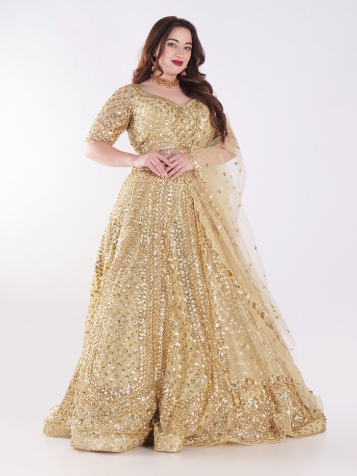 Shine Bright In Stunning Gold Sequin Exquisite Bridal Lehenga Set - Image 3