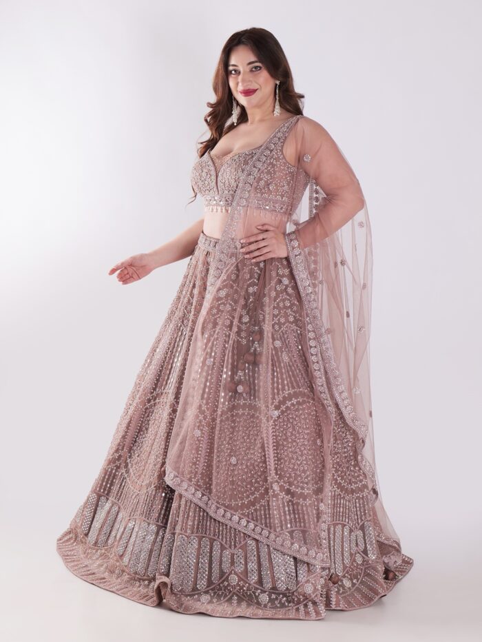Intricately Embroidered With Silver Sequins Elegant Look Designer Lehenga Set - Image 3