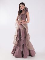 Sleeveless Crop Top With Intricate Gold Embroidery Skirt Cocktail Indowestern Lehenga Set - Image 3