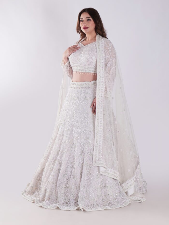 Flowing A-Line Silhouette Adorned With Intricate Beading And Embellishments Luxury Engagement Lehenga Set - Image 3