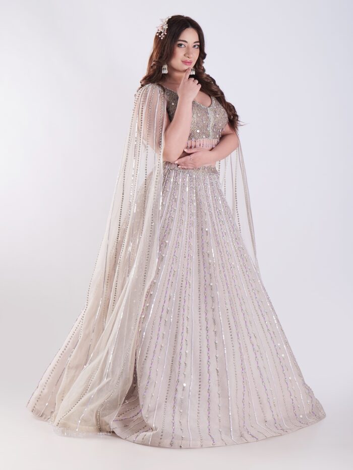 Light Colored Embrace Regal Elegance in This Champagne Sequin Embellished Lehenga Set - Image 3