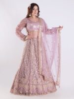 Adorned With Intricate Embroidery And Sequins Light Lavender Bridal Wedding Lehenga Set - Image 3