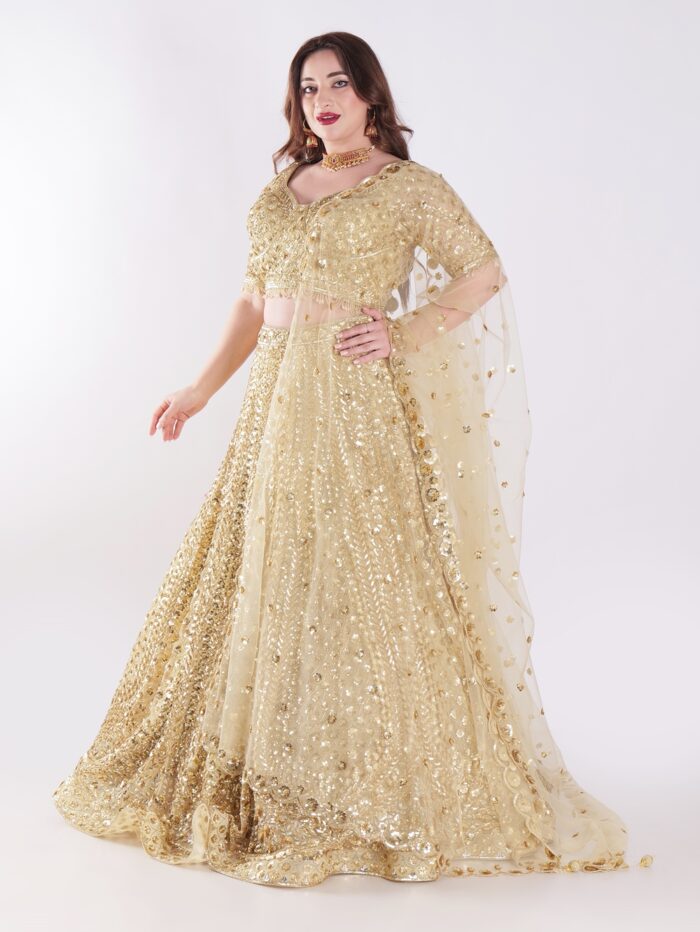 Shine Bright In Stunning Gold Sequin Exquisite Bridal Lehenga Set - Image 4