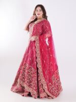 Delicate Floral Patterns And Shimmering Sequins With Hand Embroidery Red Bridal Lehenga Set - Image 4