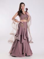 Sleeveless Crop Top With Intricate Gold Embroidery Skirt Cocktail Indowestern Lehenga Set - Image 4