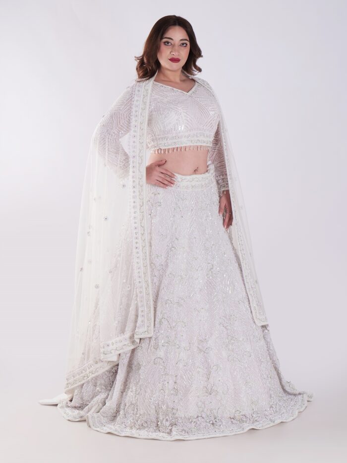 Flowing A-Line Silhouette Adorned With Intricate Beading And Embellishments Luxury Engagement Lehenga Set - Image 4