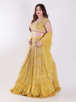 Stunning Mustard Yellow Backless Party Wear Lehenga Choli Set - Image 4