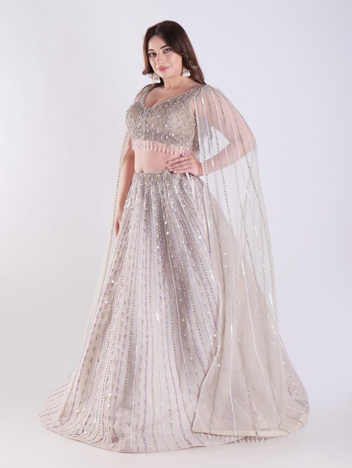 Light Colored Embrace Regal Elegance in This Champagne Sequin Embellished Lehenga Set - Image 4