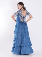 Beautiful Blue Outfit Adorned With Intricate Silver Embroidered Indo Western Lehenga Set - Image 5