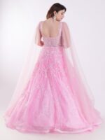 Delicate Floral Pattern And Shimmering Embellishments Pink Color Party Wear Gown - Image 5