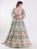 Stunning Green Traditional South Asian Outfit Intricate Floral Embroidery In Shades Of Pink Party Wear Lehenga Choli - Image 5