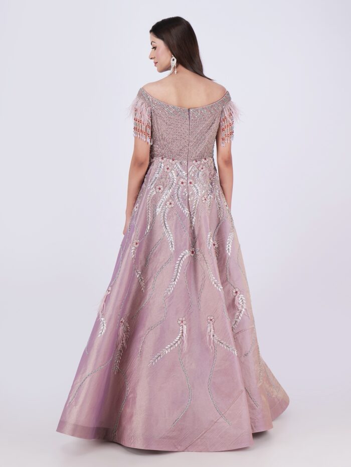 Step Into The Spotlight With This Stunning Elegant Dusty Rose Embellished Off Shoulder Gown - Image 5