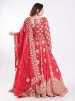 Intricate Gold Embroidery Stunning Floral Vibrant Red Bridal Lehenga Set - Image 5