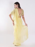 Vibrant Yellow Saree With A Ruffled Design And Golden Embellished Blouse With A Plunging Neckline - Image 5