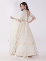 Net Embordered White and Cream Intricately Beaded Party Wear Luxury Lehenga Set - Image 5