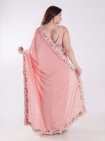 Peach Colored Party Wear Saree With Intricate Sleeveless Blouse - Image 5