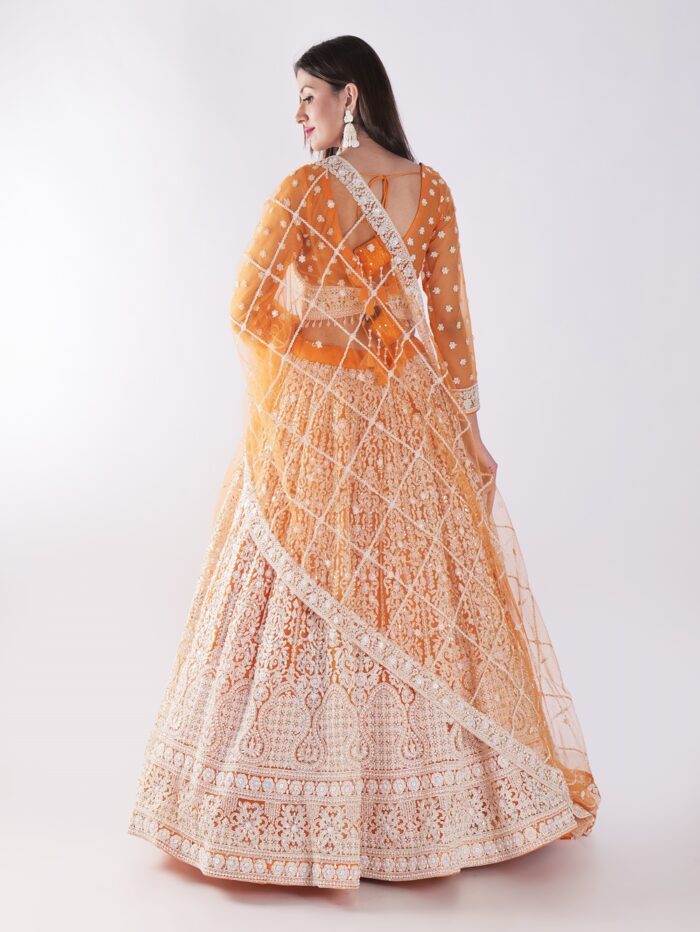 Beautiful Orange And White Designer Lehenga Choli Set - Image 5