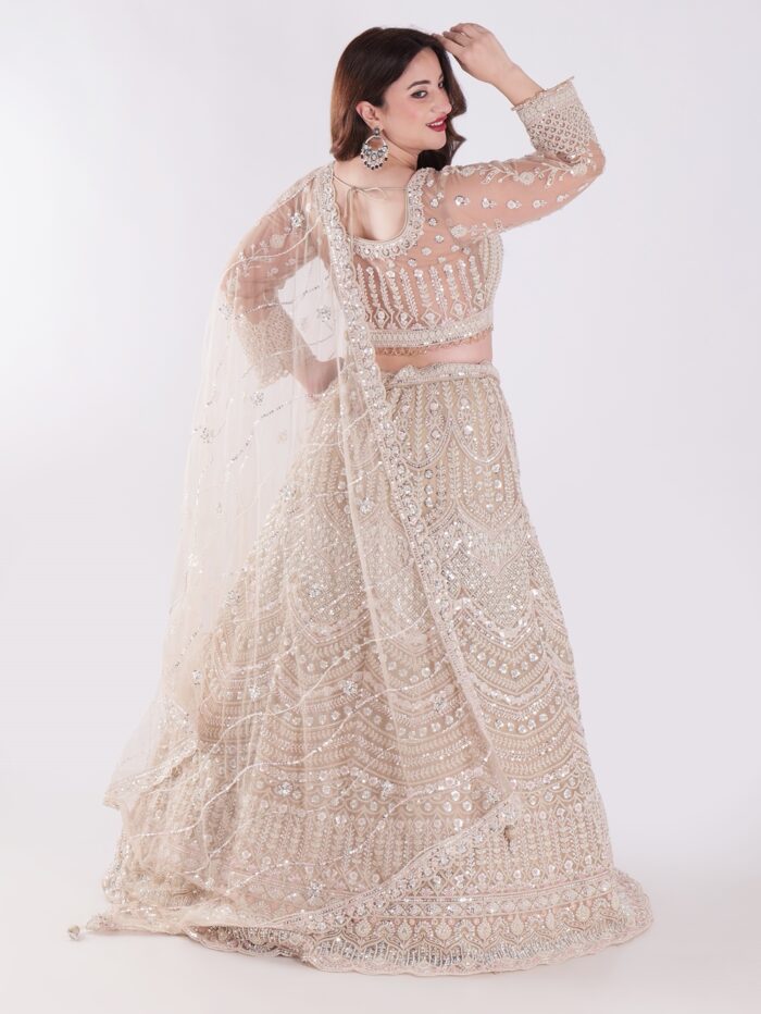 Intricately Designed Cream Colored Luxurious And Elegant Look Party Wear Lehenga Set - Image 5