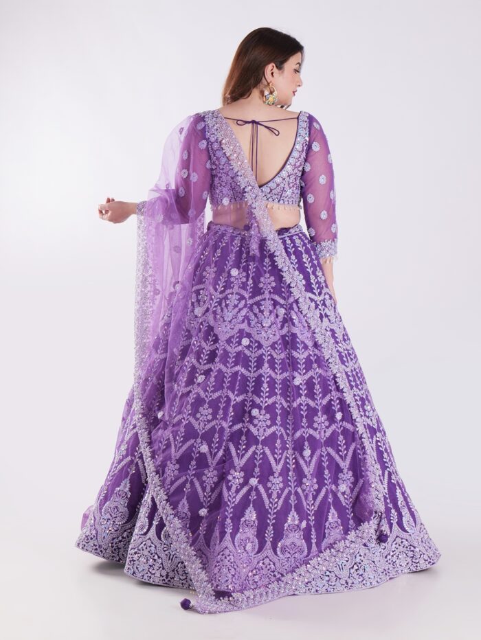 Stunning Lavender Purple Embroidered Net Lehenga Choli Set - Image 5