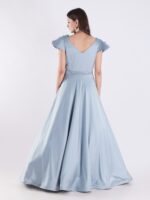 Elegant Sky Blue Designer Gown with Ruffle Detailing and Floral Embellishments - Image 5