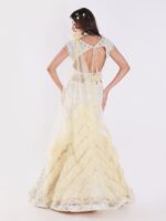 White And Cream Colored Heavily Embellished With A Sheer Dupatta Fish Cut Lehenga Set - Image 5