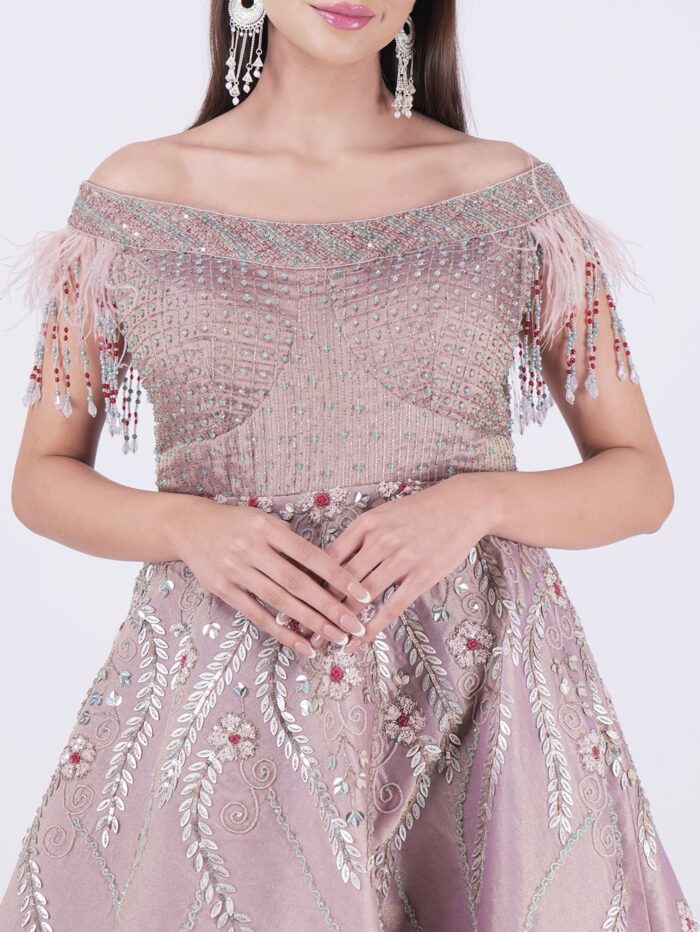 Step Into The Spotlight With This Stunning Elegant Dusty Rose Embellished Off Shoulder Gown - Image 6