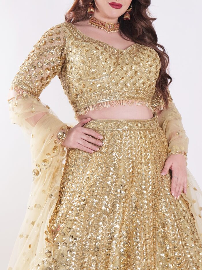 Shine Bright In Stunning Gold Sequin Exquisite Bridal Lehenga Set - Image 6