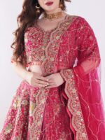 Delicate Floral Patterns And Shimmering Sequins With Hand Embroidery Red Bridal Lehenga Set - Image 6