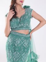Teal Colored Cocktail Party Wear Fish Cut Style Lehenga Set - Image 6