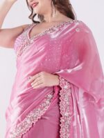 Beautiful Pink Saree With Intricate Silver Embroidery Party Wear Saree - Image 6