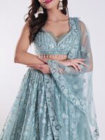 Beautiful Powder Blue Embroidered Party Wear Lehenga Set - Image 6
